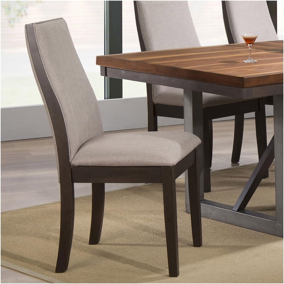 JERFIT Industrial Upholstered Dining Chairs Set of 2, Brown Fabric and Espresso Finish, Farmhouse Side Chairs for Dining Room