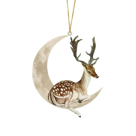 

ZTTD Animals Sitting On The Moon Ornaments For Christmas Tree DoublePrinted Acrylic Hanging Pendant For Christmas Tree Decorations Window Wall Hanging Ornament Living Room Decoration Ho A