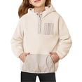thumbnail image 2 of Povozer Girls Zip Up Hoodies Teen Fleece Full-Zip Sweatshirts Jacket,Girls Fleece Pullover Hooded Sweatshirt Hoodie For Teen Girl Winter Button Jacket Coat with Pocket Size 13-14 Years,Beige, 2 of 6