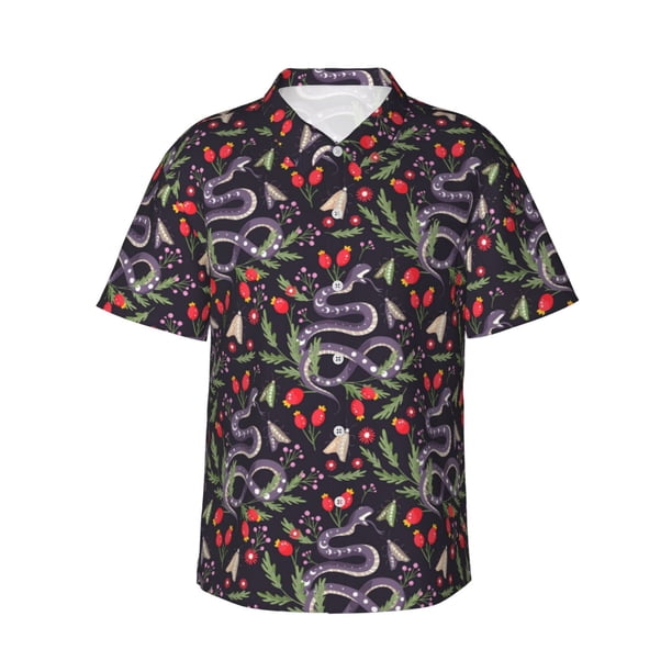 Balery Snakes And Snake Fruit Camisas hawaianas de manga corta para hombre, camisas playeras de corte holgado, camisas de vacaciones con botones,Small