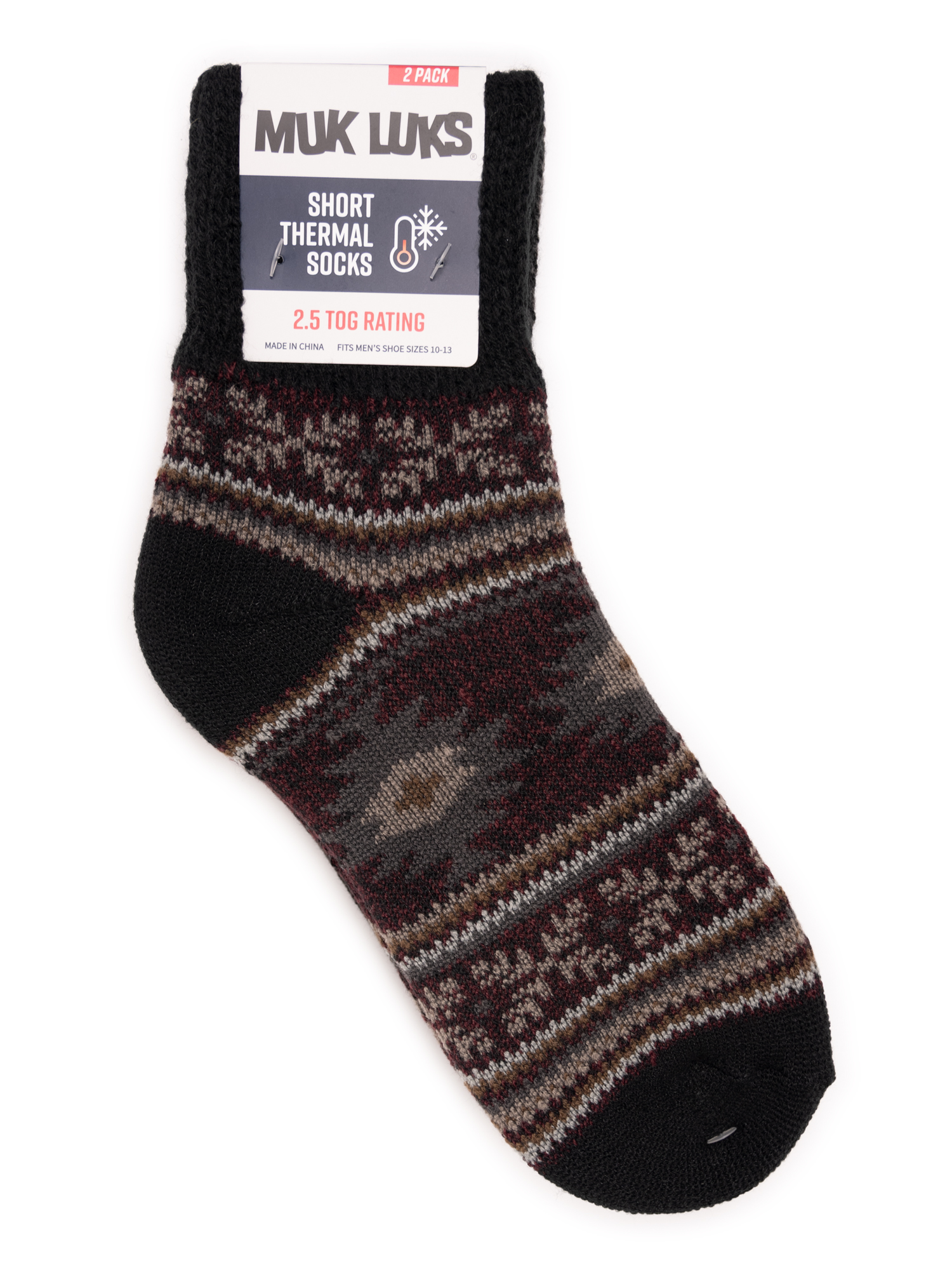 MUK LUKS Men's Short Heat Retaining Thermal Socks, 2 Pairs, One Size