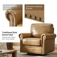 thumbnail image 3 of Genuine Leather Armchair Set of 2 Luxury Rocking Swivel Chair Metal Base Living Room Office Bedroom Camel, 3 of 7