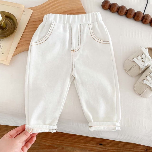 Cowsor Toddler Little Kids Barrel Jeans Kids Casual Denim Joggers Soft Relax Fit Ankle Length Trousers