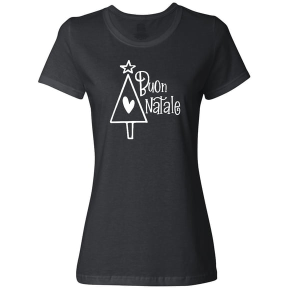 Inktastic Buon Natale Christmas Tree with Heart and Star Women's T-Shirt