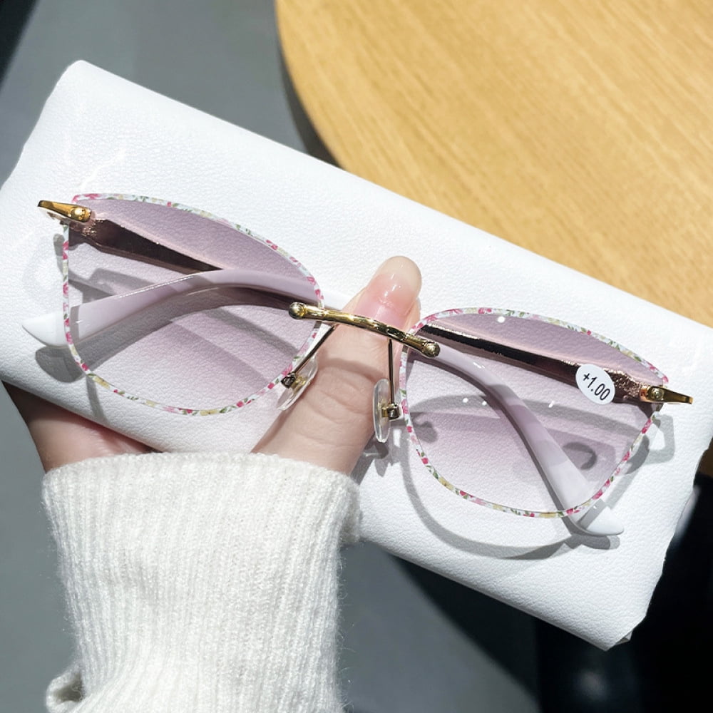 2024 Women's Sunglasses Reading Glasses 3.00, 3D Lace Butterfly HD Presbyopic Eyeglasses Metal Gradient Gray Readers +3.00