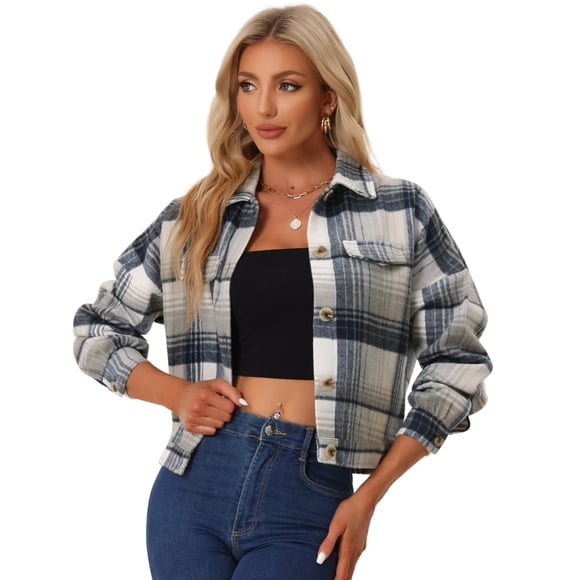 Chaqueta corta de punto Allegra K con botones para mujer de Otoño Gris azul XS
