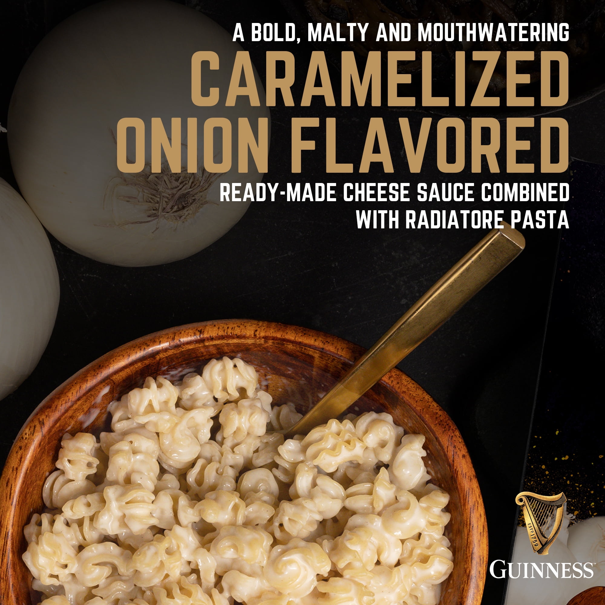 (6 pack) Guinness Caramelized Onion Macaroni & Cheese with Organic Pasta, 11 oz Box, Shelf-Stable