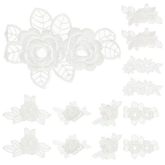 12Pcs Lace Flowers Appliques Iron on Patches Clothing Dress Appliques Sewing Craft Supplies