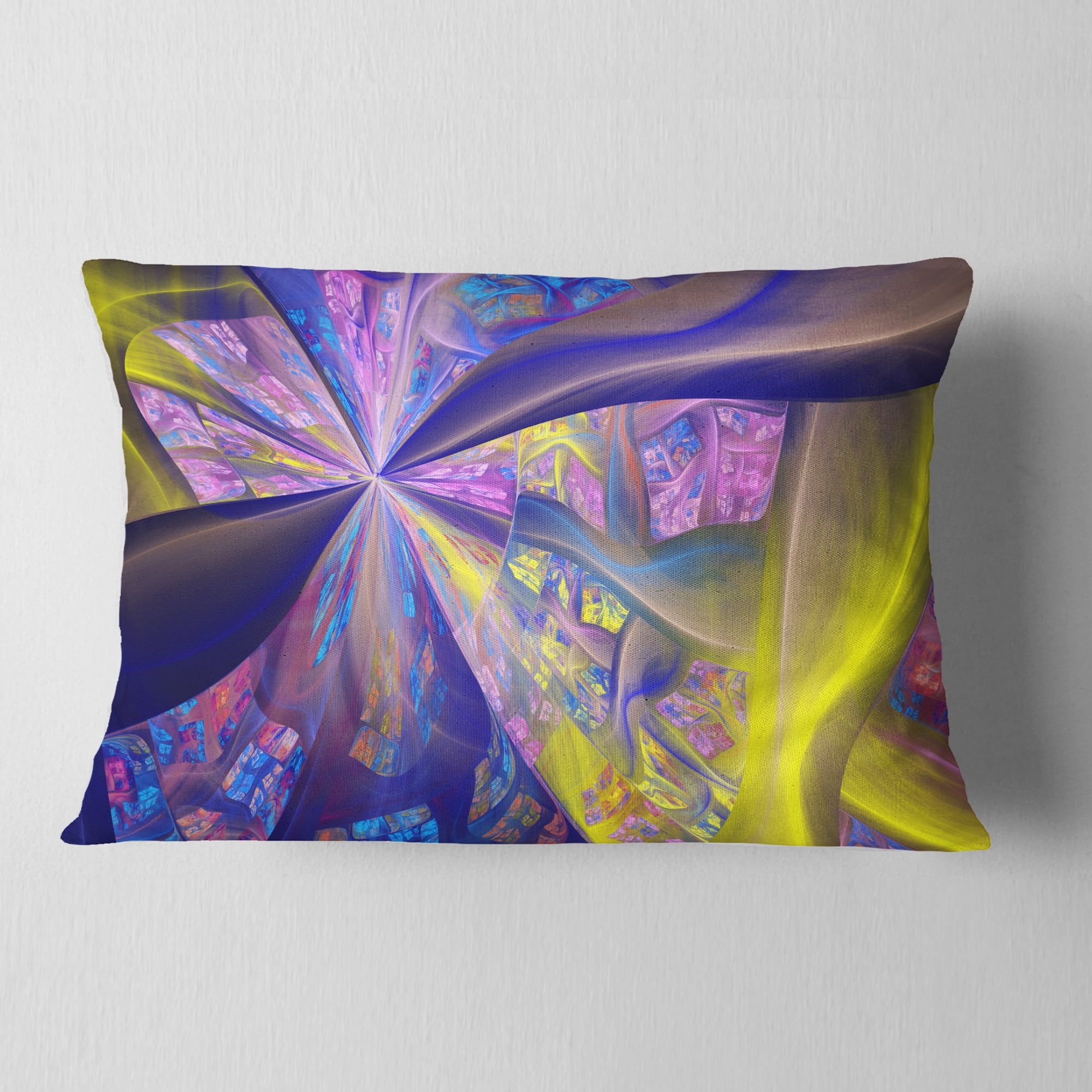 Designart Purple Yellow Fractal Curves - Abstract Throw Pillow - 12x20