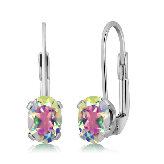 Gem Stone King 925 Sterling Silver Mercury Mist Mystic Topaz and Earrings for Women | 1.90 Cttw | Gemstone November Birthstone | Oval 7X5MM