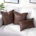 thumbnail image 6 of Set of 2 Faux Leather Decorative Throw Pillow Covers Modern Solid Outdoor Cushion Cases Luxury Pillowcases for Couch Sofa Bed 24x24 Inches Dark Brown, 6 of 6
