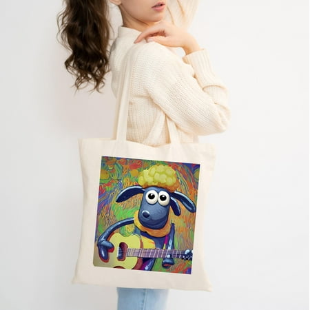 vintage Shaun the Sheep Playing Guitar in Van Gogh Style Painting - Cartoon Tri-blend Tote Bag-TH27465