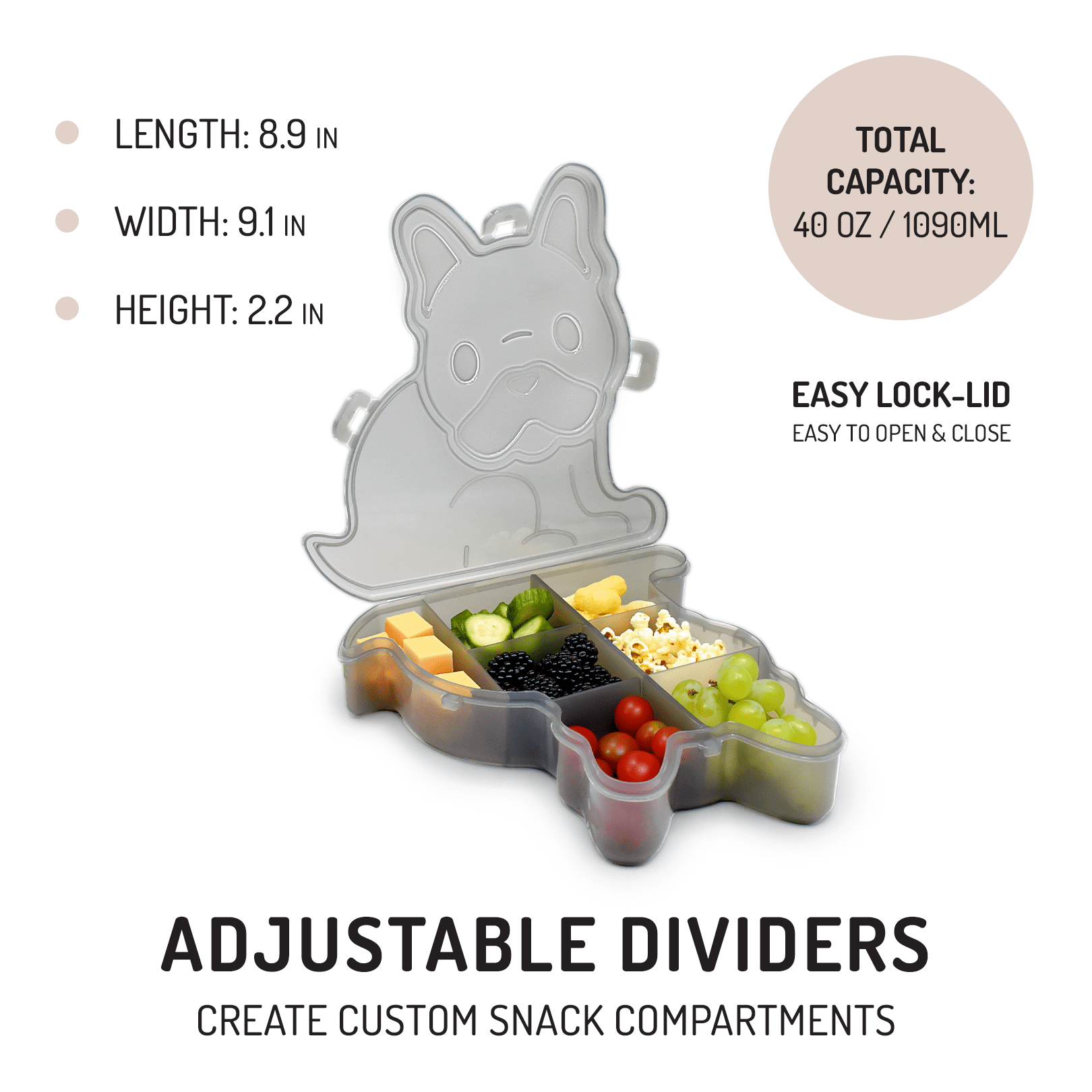 Melii Toddler Snack Cup, BPA-Free, Bulldog, Gray