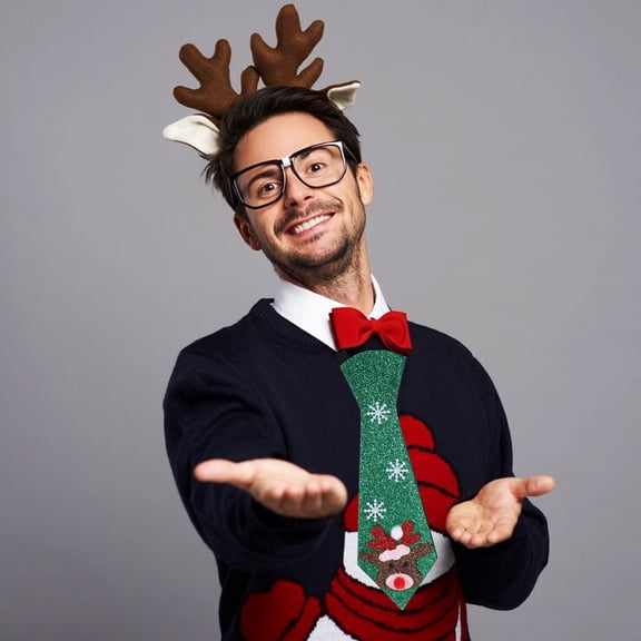 GAXIRE 3Pcs Reindeer Ties Green Felt Neckties Holiday Accessories for Christmas Parties and Festive Events