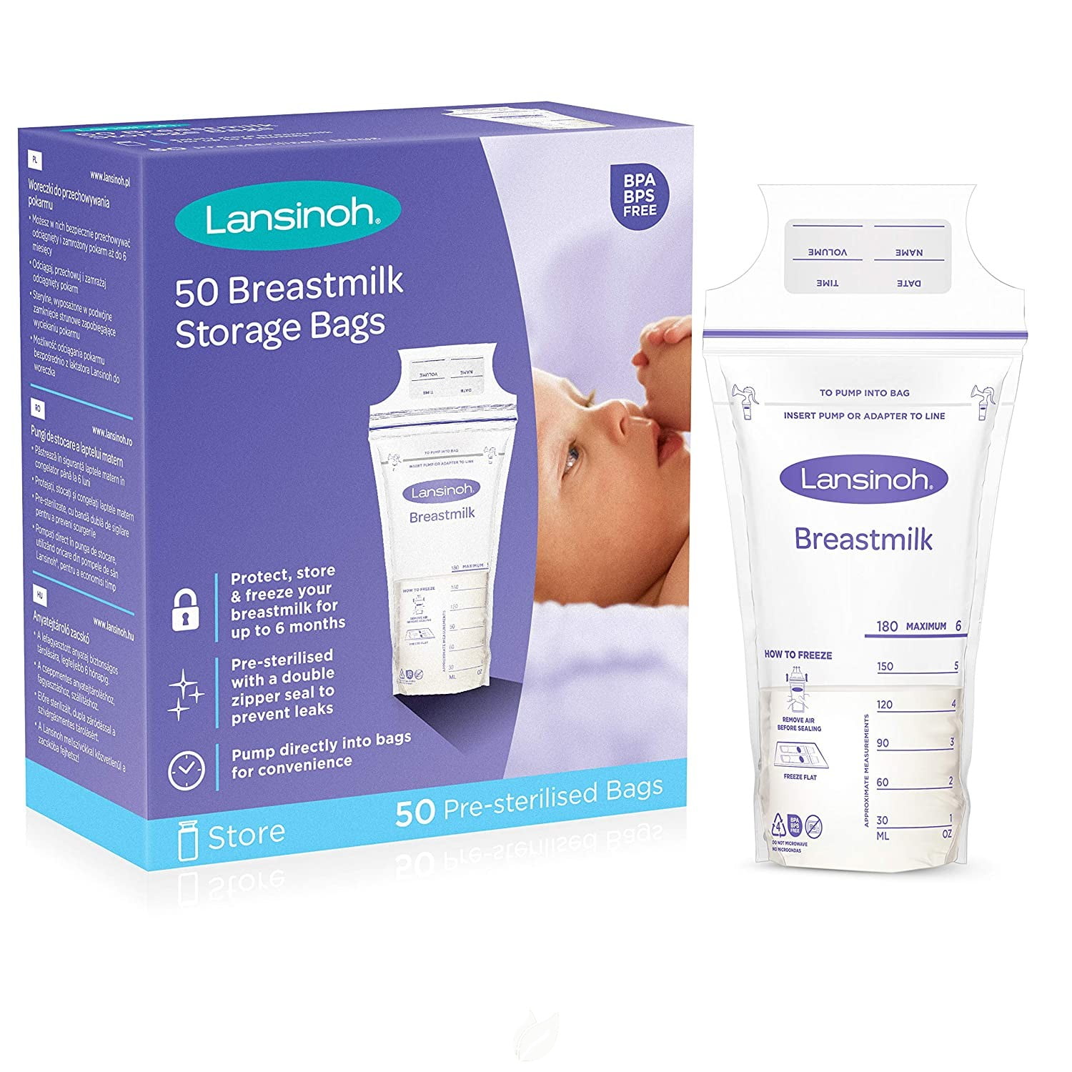 Lansinoh New & Improved  Pre-sterilised Breastmilk Storage Bags Pack of 50 
