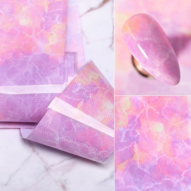 100/50x4cm Nail Foils Marble Series Pink Blue Foils Paper Nail Art Transfer Sticker Slide Nail Art Decal Nails Accessories 1 Box Gong Bohan LED