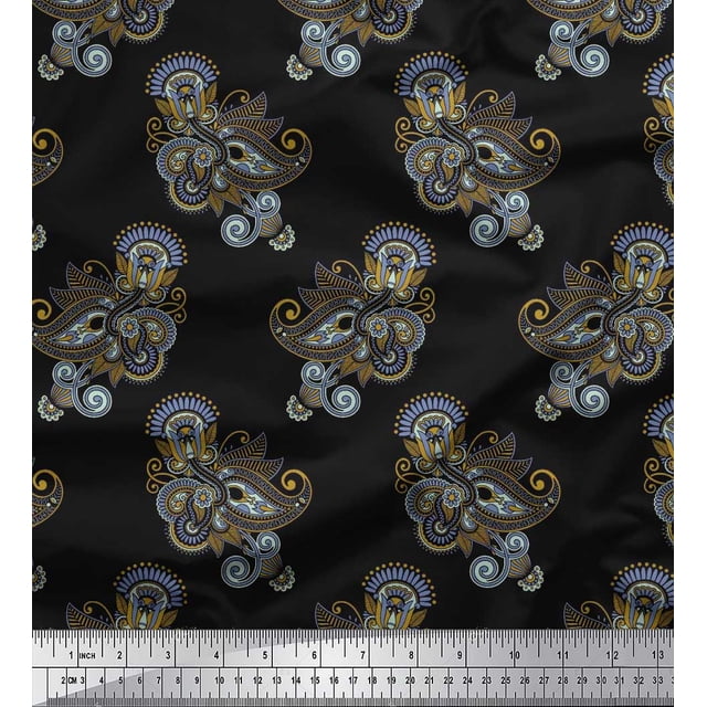 Soimoi polyester Crepe Fabric Artistic Paisley Print Sewing Fabric Yard 42 Inch Wide