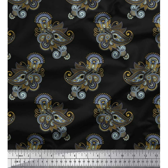Soimoi Crepe Silk Fabric Artistic Paisley Printed Craft Fabric by the Yard 42 Inch Wide