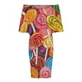 thumbnail image 5 of Sweets And Rainbow Lollipops Pattern Women's Off The Shoulder Ruffles Summer Wedding Guest Loose Casual Party Beach Dress, 5 of 9