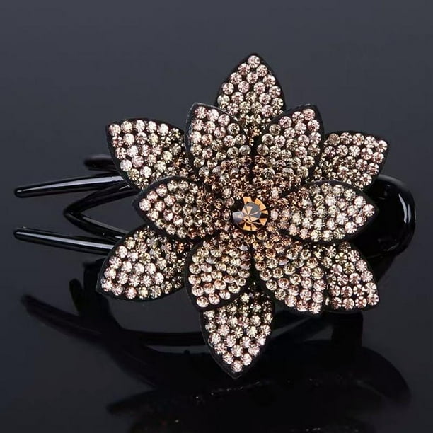 Pinzas para el cabello para mujer, pinzas para peinar, pinzas para el cabello para niñas, pinza para el cabello con doble flor y diamantes de imitación, diseño de perlas flexibles, pinza para el cabel