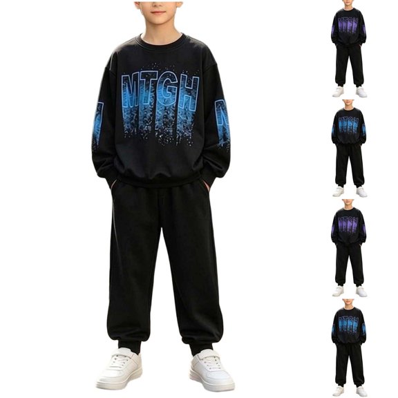 NAISIBABY Boys 2 Pieces Outfit Sets Size 8, Pants Sweatshirt Long Sleeve Crewneck Graphic Set Blue