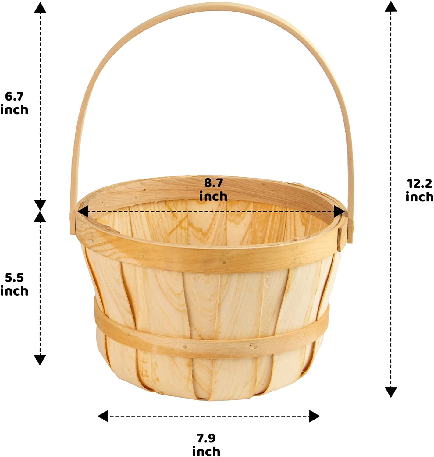 2 Pcs Easter Natural Woven Woodchip Basket with Lining, Wicker Wooden Easter Eggs Hunting Basket with Handle for Picnic, Gift Packing, Candy Storage and Party Favors Decorations(12.2" X8.7")