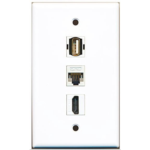 RiteAV - 1 Port HDMI and 1 Port USB A-A and 1 Port Cat5e Ethernet White Wall Plate