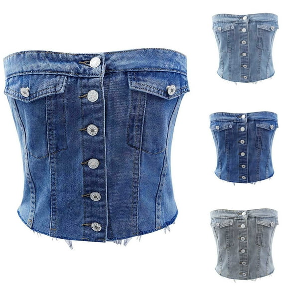Elainilye Fashion Womens Shapewear Tummy Control Ins Breast Wrapping Cowboy Corset Short Small Vest,Blue