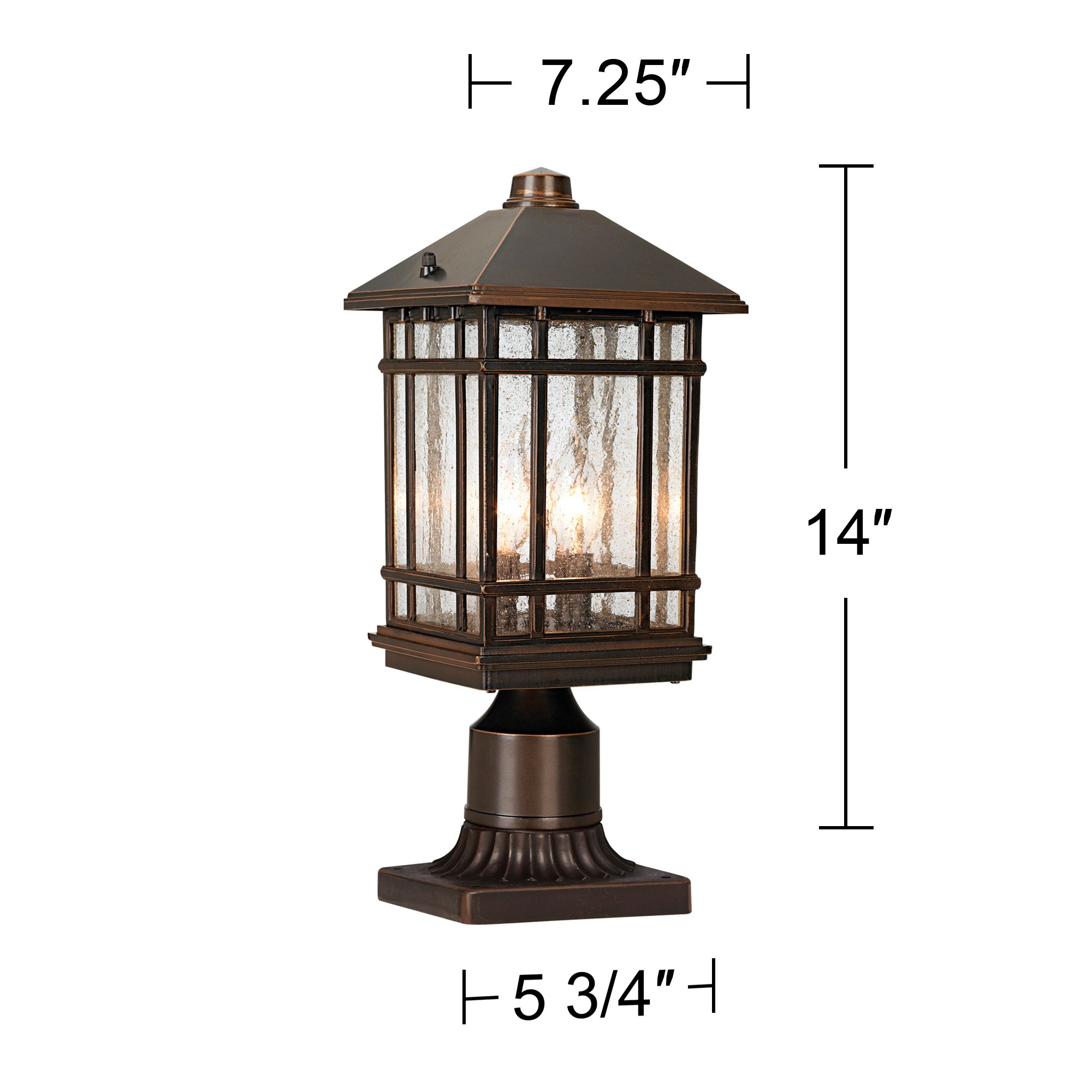 Kathy Ireland Sierra Craftsman Rustic Farmhouse Outdoor Post Light Rubbed Bronze 14" Seedy Glass for Exterior Barn Deck House Porch Yard Patio Home