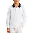 thumbnail image 2 of Crunowin Boys School Uniform Polo Cotton Shirt Long Sleeve Autumn Collared Casual Kids Base Layer Top Silver Size 2T, 2 of 6