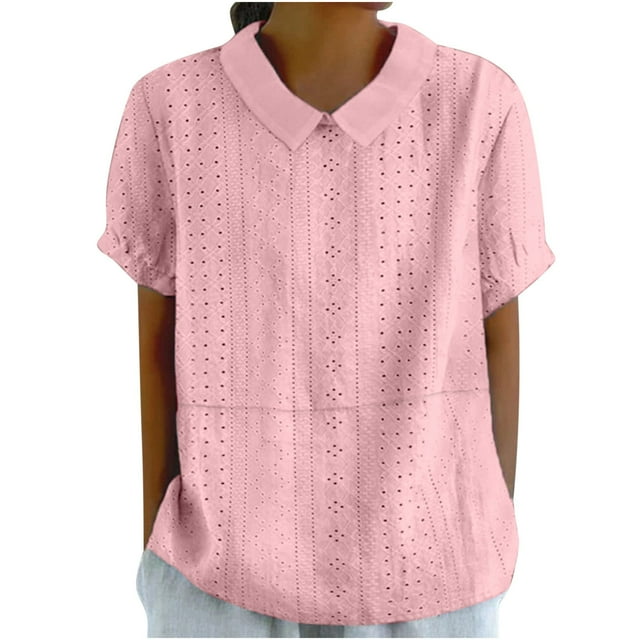 Blouse Décontractée Ample pour Femmes Polyester Manches Courtes avec Dentelle pour Printemps Été Automne