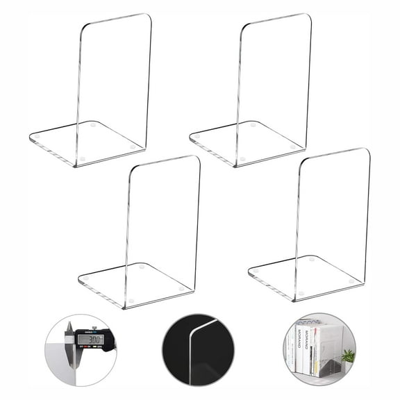 MerryNine Clear Plastic Bookends 4Pcs, Acrylic Decorative Book Ends for Office, Non-Slip
