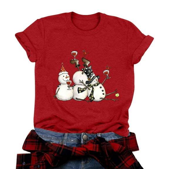 idosla Christmas Shirts for Women Merry Christmas Santa Claus Funny Hoilday Print T-Shirts Graphic Tee Tops (Red, XL)