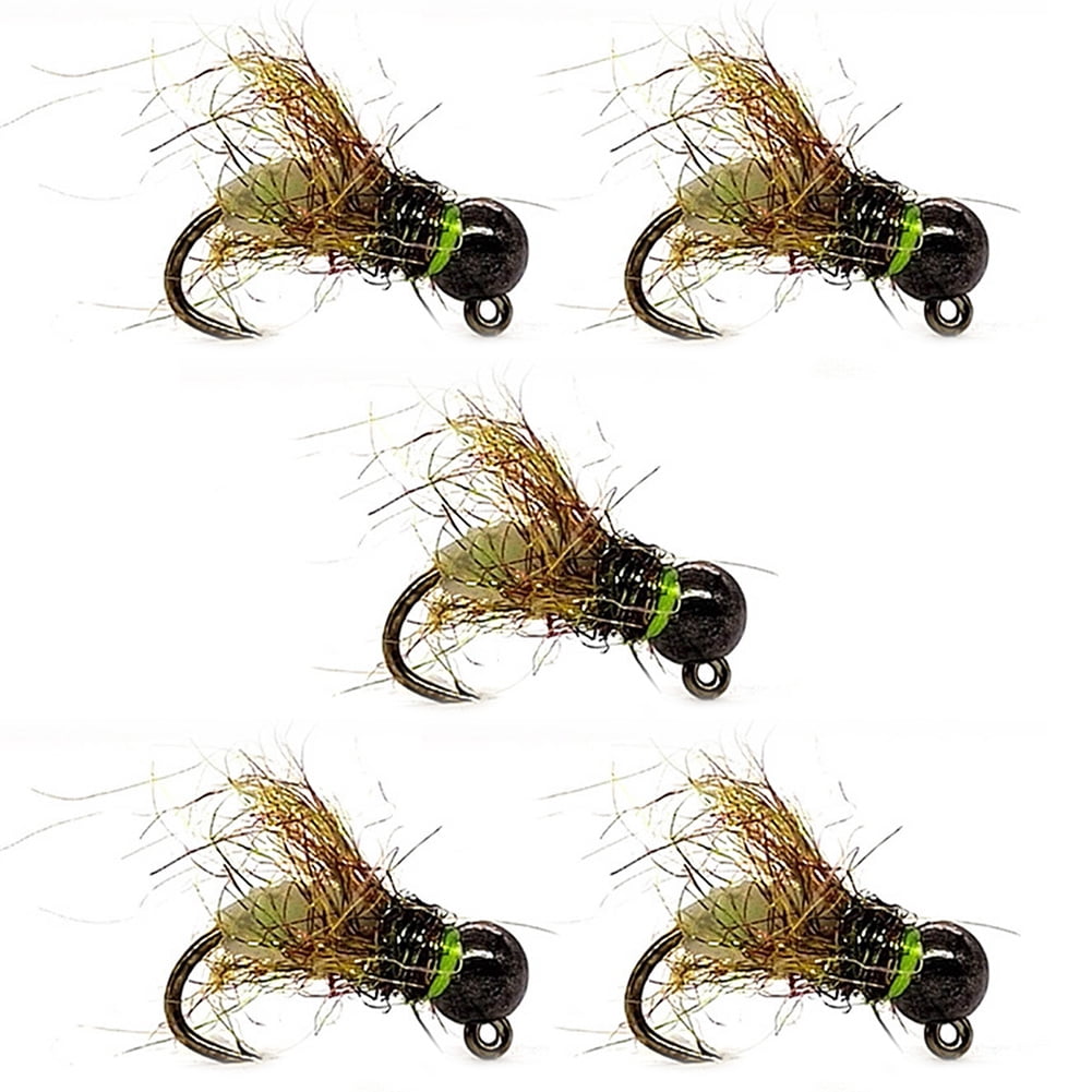 Lefu 5pcs Fly Hook Trout Fishing Lures Fast Sinking Tungsten Bead