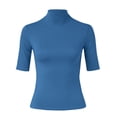 thumbnail image 4 of Womens T Shirts Blouses Semi Turtleneck Thermal Slim Fit Short Sleeve Stretch Womens Athletic Tops,Blue,M, 4 of 5