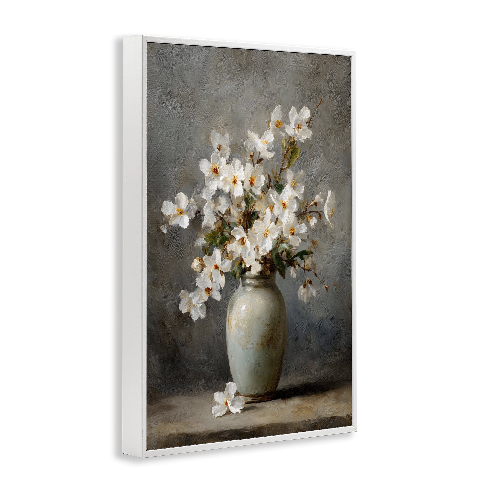 Stupell Industries Full White Flowers in Vase White Framed Giclee Art, design by Petal Prints Design
