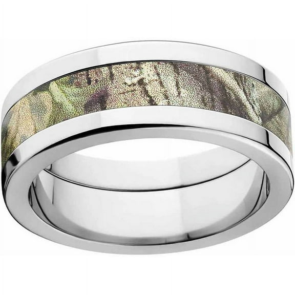 Real Tree Men's Camo Stainless Steel Ring with Polished Edges