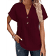 thumbnail image 2 of Camiseta de Corta con Cuello en V y Botones para Mujer, Color Rojo Vino, Talla M, 2 of 6