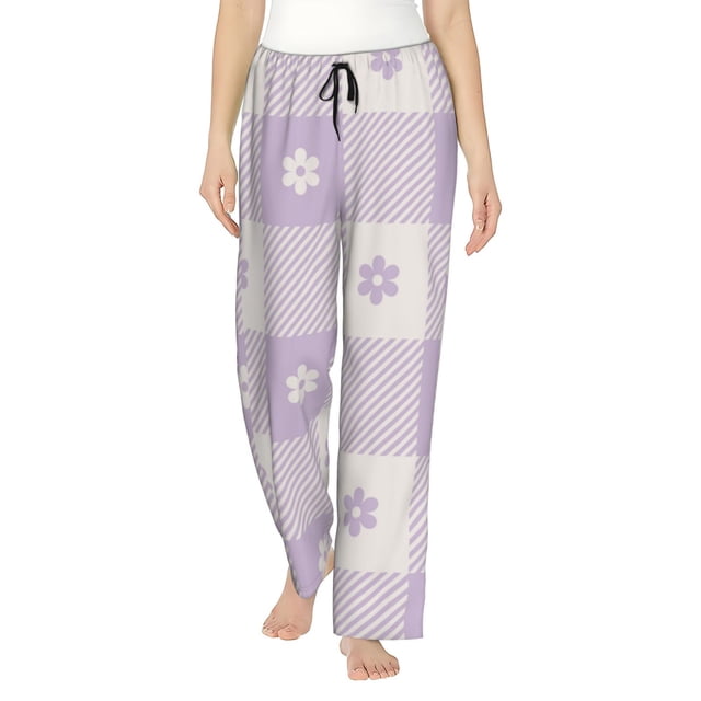 Fotbe Floral Purple Buffalo Plaid Pantalones de Pijama para Mujer, Pantalones de Dormir, Pantalones Pj con Cordón y Bolsillos-3X-Large