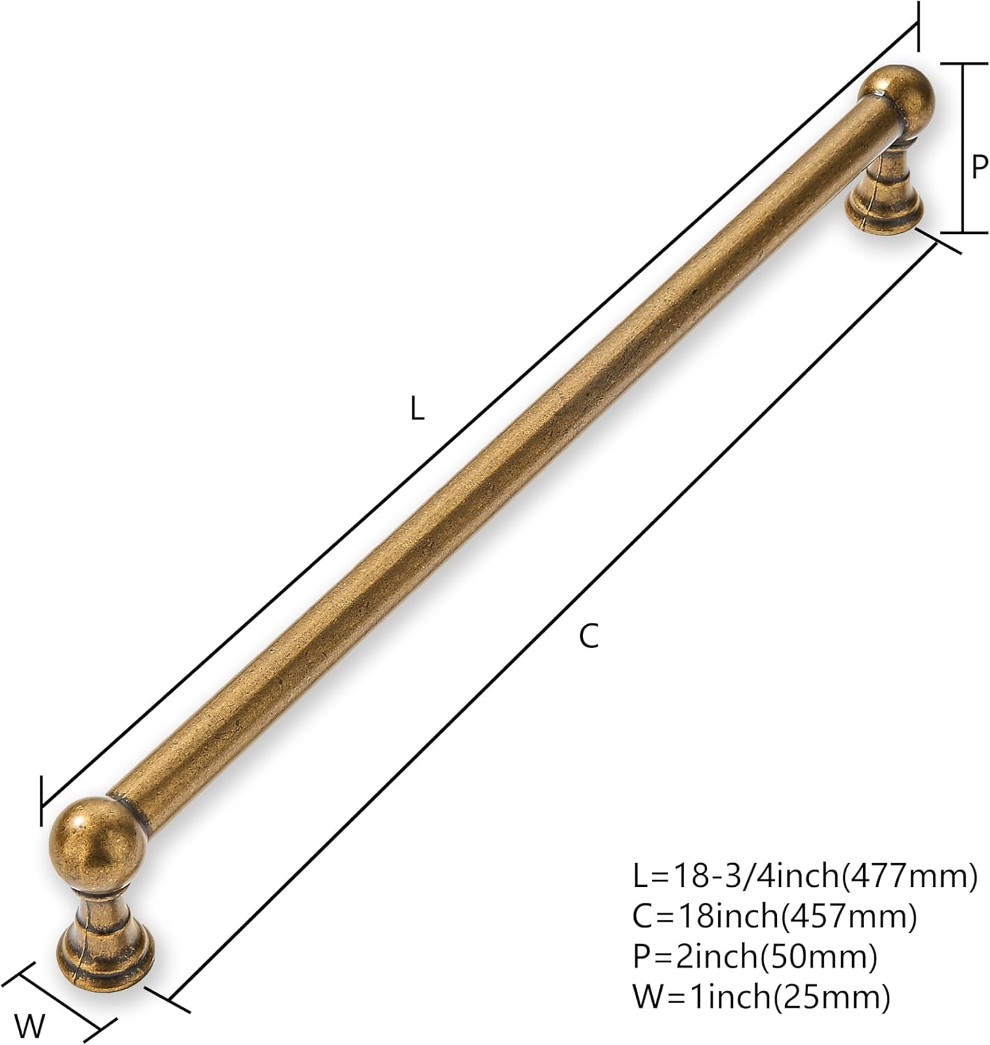 1 Pack Appliance Pull 18 Inch Solid Kitchen Cabinet Handles Antique Brass Cabinet Pulls Vintage Drawer Pulls Cabinet Hardware Kitchen Handles for Cabinets Cupboard Handles