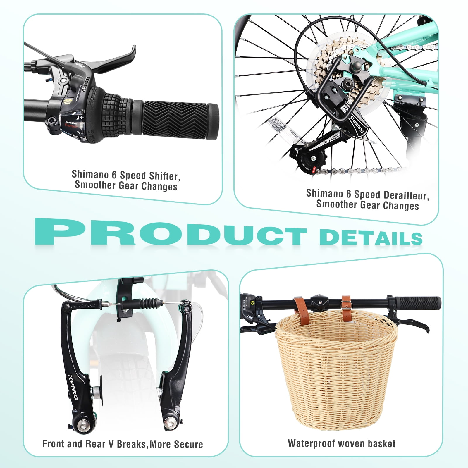 Ambifirner 20 Inch Folding Bike for Adults with Basket & Phone Holder, 6-Speed Shimano Gears, Dual V-Brakes, Steel Frame Portable Commuter Bicycle