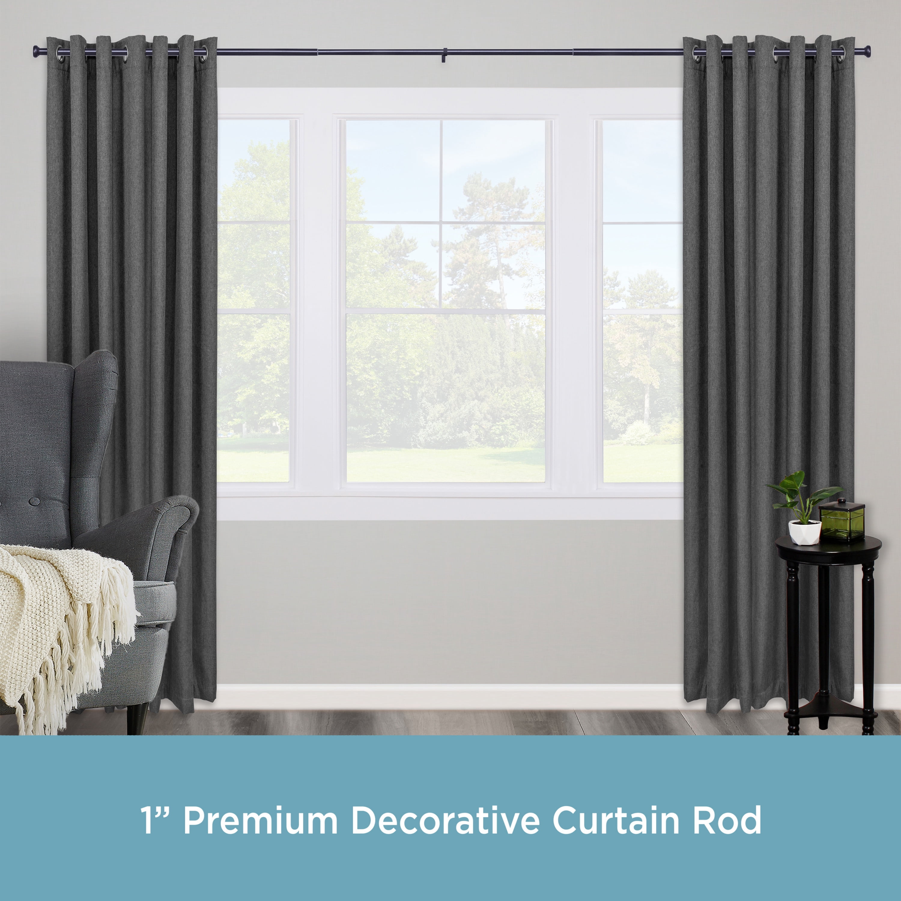 Kenney® Weaver 1" Premium Decorative Window Curtain Rod, 90"-130", Black