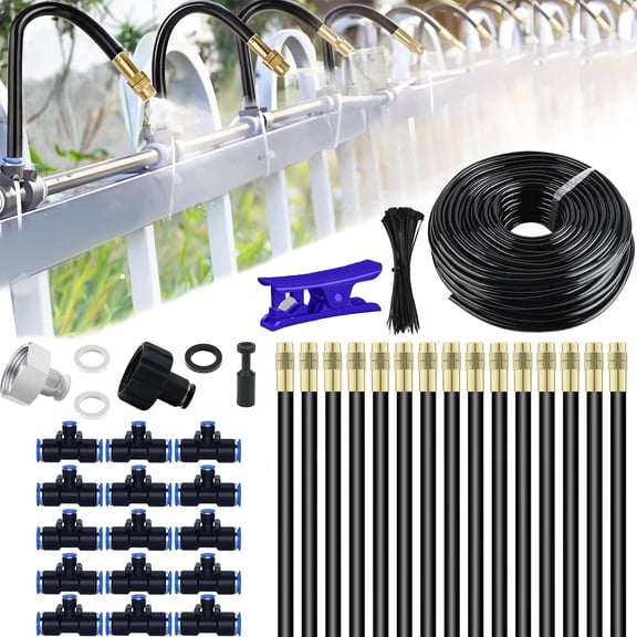 Drip Irrigation Kit Automatic Irrigation System with 360° Bendable Brass Spray Nozzles 20pcs, 49.21Ft Adjustable Garden Watering Misting System for Garden, Greenhouse, Yard, Lawn, Plant, Potted