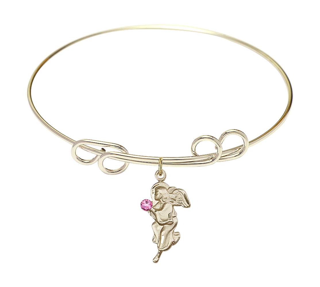 8 inch Round Double Loop Bangle Bracelet with a Guardian Angel charm. 