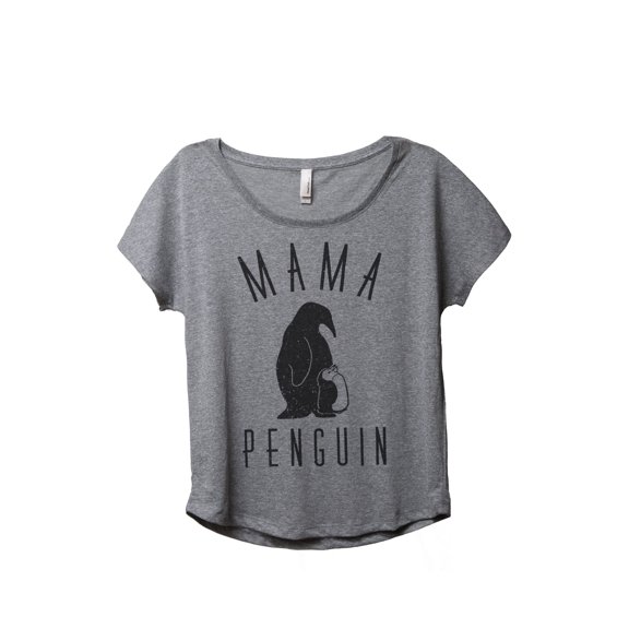 Thread Tank Mama Penguin Women's Relaxed Slouchy Dolman T-Shirt Tee Heather Grey Small