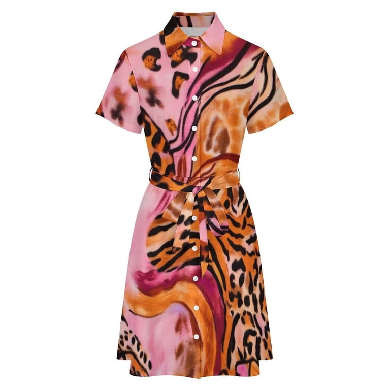 strapless open back dress Mela Pink Animal Print Shirt Dress