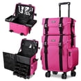 thumbnail image 1 of Byootique Deep Pink 2in1 Rolling Makeup Case Soft Sided Cosmetic Organizer 1680D, 1 of 10