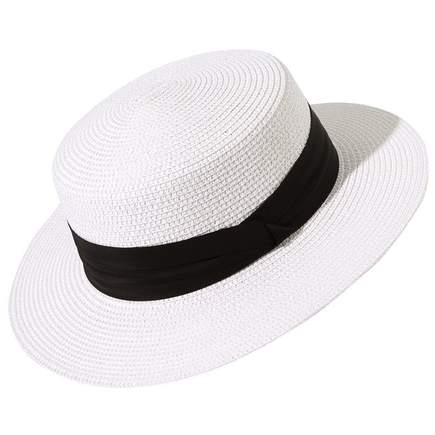 Sombrero Lanzom, plegable, ala ancha, diseño de barco de paja, color blanco, talla M