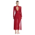 thumbnail image 6 of Zaldita Women Rhinestone Long Lyrical Dancewear Long Sleeve Flowy Overlay Dress Maxi Long Dress Burgundy S, 6 of 7