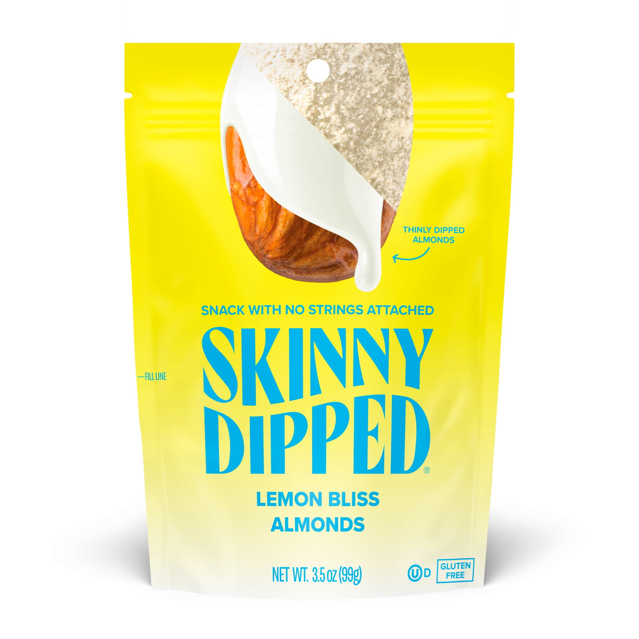 (3 pack) SkinnyDipped Lemon Bliss Yogurt Covered Almonds, Healthy Snack, Plant Protein, Gluten Free, 3.5 oz Resealable Bag